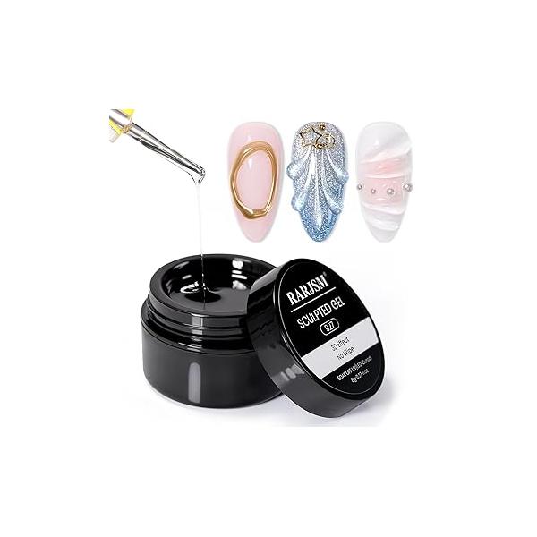 RARJSM 3D Sculpting Gel Clear Painting Polish Nail Art Designs No Wipe Chrome Powder Nails Charms Rhinestone Decoration Adhesive Glue Drawing Painted Sculpture Hard Gelpolish Curing Requires