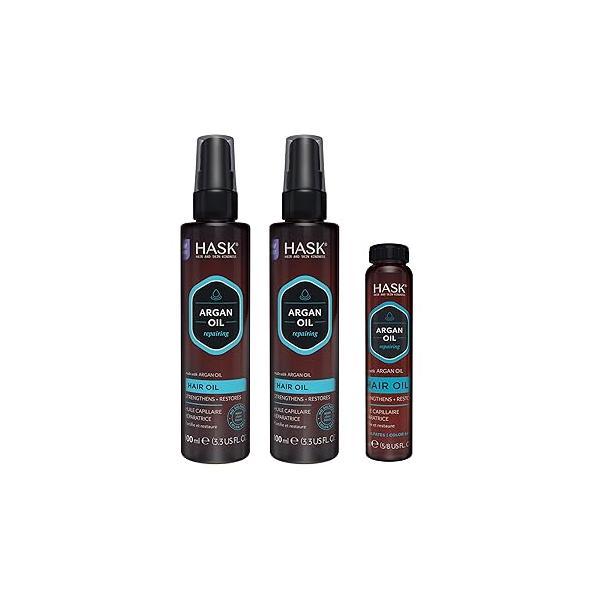 HASK ARGAN Repairing Shine Hair Oil for All Types, Vegan, Color Safe, Gluten-free, Sulfate-free, Paraben-free - Pack of 3