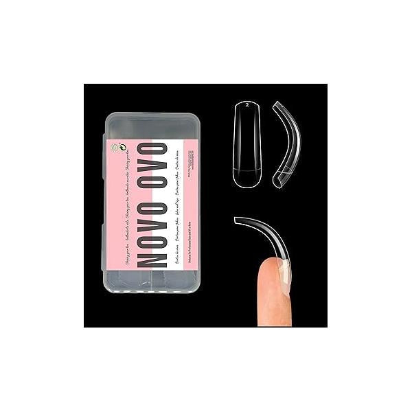 100 pcs Long Hawk Curved Nail tips, Clear Cystal Extra Super Extreme Deep Curve Half Cover Tapered Square Eagle Claw Soft Gel False Extension for Acrylic Nails x 10 Sizes in Box