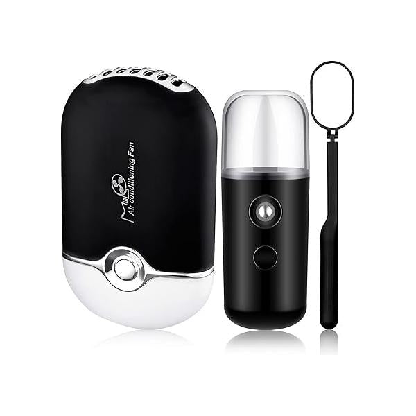 Honoson 3 Pcs Nano Mister for Lash Extensions Mini USB Fan Dryer Eyelash Handheld Mirror Portable Facial Steamer 20 ml Water Tank(Simple Style,Black)
