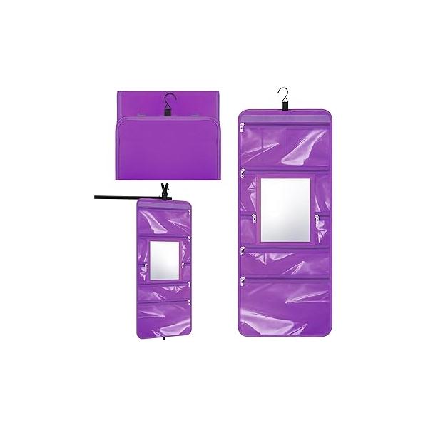 Hanging Toiletry Bag with Mirror for Men Women Travel Kit Large Foldable Beauty Dance Makeup Organizer Storage Waterproof Roll up Cosmetic Case Accessories Bathroom Shower(Pink)