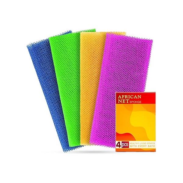 African Net Sponge for Deep Exfoliation - Authentic, Exfoliating Washcloth, Long-Lasting Smooth Skin & Cleansing(Purple, Pink, Green, Orange)