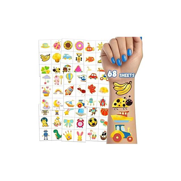 408 PCS Individually Wrapped Kids Tattoos for Party Supplies, 68 Sheet Temporary Stickers, Birthday Bags Stuffers Fillers favors Decorations (Metallic)