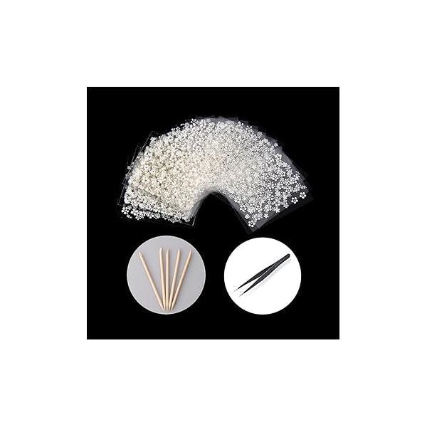 WOKOTO 30pcs White Adhesive 3d Nail Stickers Flower Art Decoration Accessory With 1 Pcs Anti-Static Tweezers And 5 Wood Stick Cuticle Pusher
