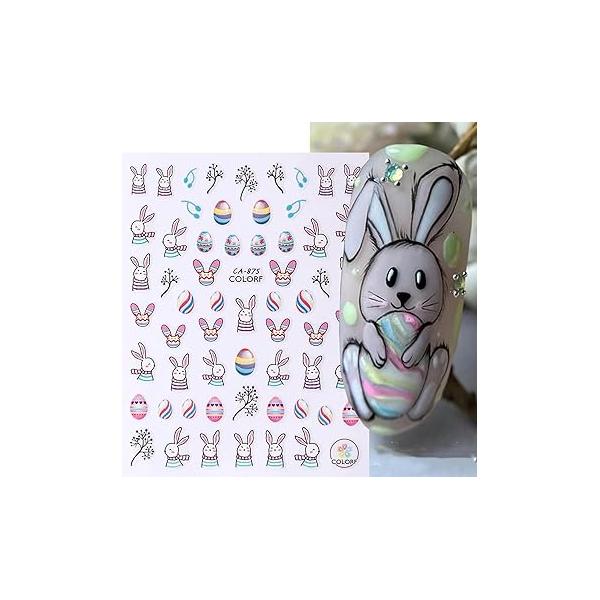 8 Sheets Nail Art Stickers Decals Easter Cute Bunny 3D Self Adhesive Supplies Egg Rabbit Flower Design Acrylic Decorations for Women Girls