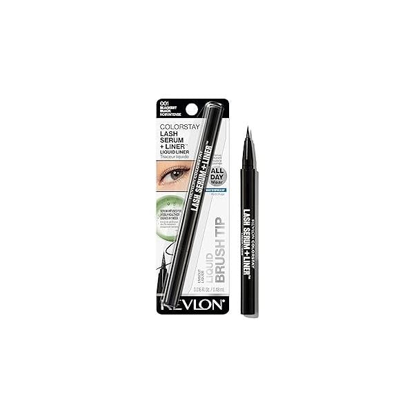REVLON ColorStay Lash Serum + Liner, Waterproof Eyeliner, Healthier Looking Eyelashes, Smudge-Resistant Flexible Brush Tip, 001 Blackest Black
