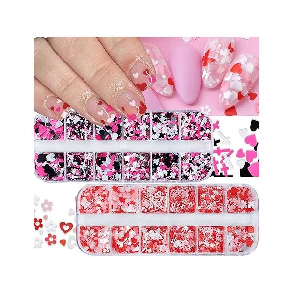 6 Box Xmas Red Green Nail Art Glitter Christmas Sequins Flakes With Snowflake Star Design Manicure Fine Powder Winter Stickers Decals Supplies Charms for Women Girls
