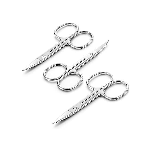 3 Pieces Curved Cuticle Scissors, Manicure Scissors Stainless Steel Grooming for Facial Hair, Multi-Purpose Craft Scissor Nail, Eyebrow, Eyelash, Dry Skin