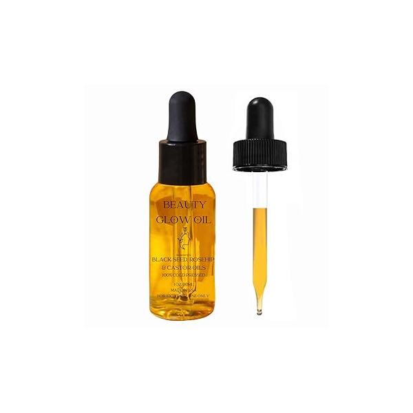 Black Seed Oil, Rosehip Castor Oil Organic Cold Pressed for Face Anti-Aging Miracle Facial Moisturizer Serum Natural Skincare Fortifying Hydrates Skin Moisturizing Beauty Glow 1 Fl Oz/30mL