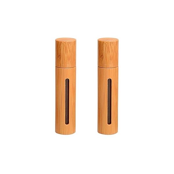 2 Pcs 10ml Bamboo Roller Bottles Empty Refillable Essential Oil Roll-on Bottle Cosmetic Storage Vial Container with Stainless Steel Ball and Window for