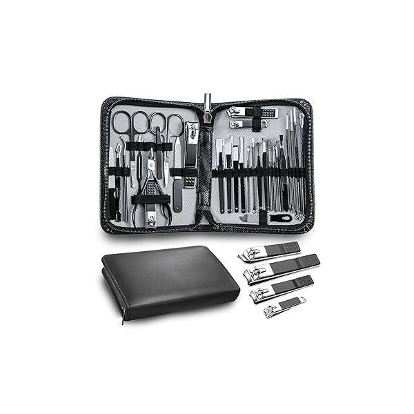 Manicure kit Personal Care Mens Grooming Kit, 30 in 1 Professional Nails Kit Pedicure Nail Clippers for Men and Beauty Tool Portable Set, with Luxurious Travel Case (Black)