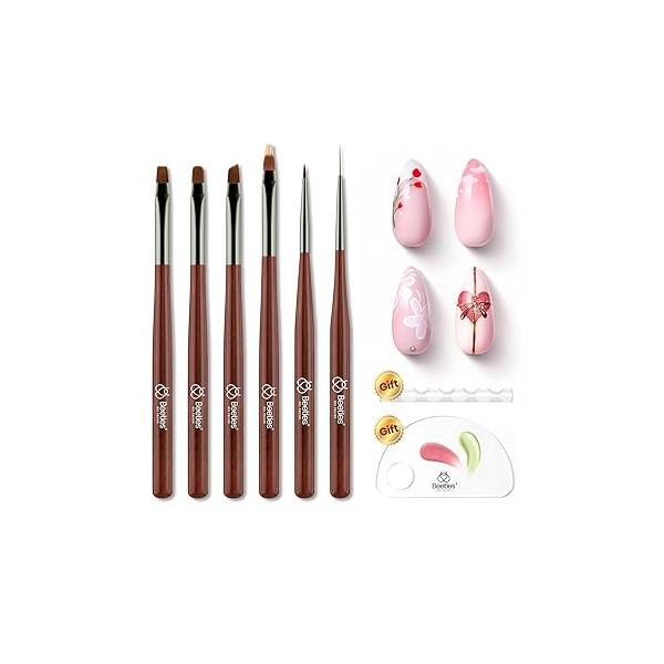 Beetles 3D Nail Art Brushes, Dual-ended Silicone Manicure Tool, Gold Chrome Powder, 15mm Liner Brush, Dotting Tool with Flowers Bowknot Mold, Pearls, for Design Carving Drawing Effect