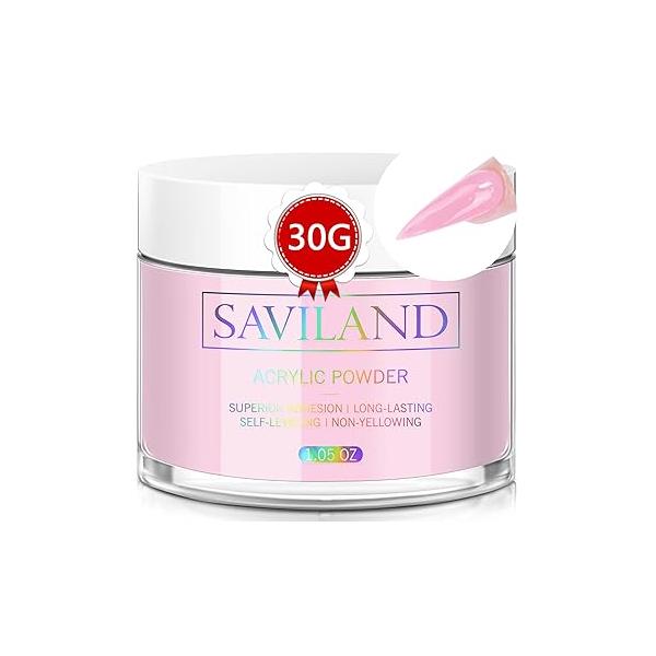 Saviland Nude Acrylic Powder - 1oz Professional Color Nail for Nails Extension, 3D Art Polymer Powder, No Need Lamp