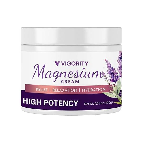 Vigority Magnesium Cream for Sleep: Lotion Leg Cramps - Soothing with Lavender, Vitamin E and Shea Butter Safe Kids & Pregnant Individuals 4.23 oz