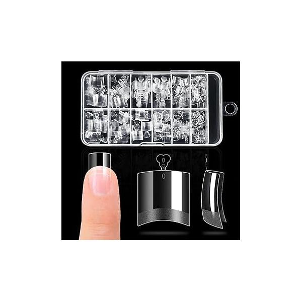 Buqikma 500PCS Short Nail Tips for Acrylic Nails - Clear False Artificial Manicure with Box（Pink Box Tips）