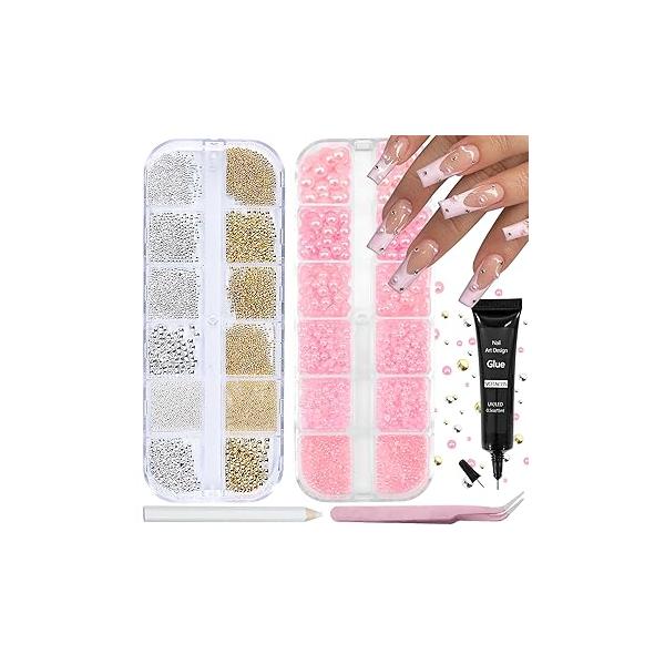 Nail Art Pearls with Rhinestones Glue Gel Flatback Charms Luxurious Supplies Accessories Gold Silver Gems Jewelry for Women Design