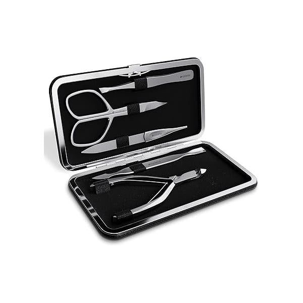 Manicure Kit for Women with Nail Clippers, Scissors, Cuticle Pusher, File & Tweezer - Made Stainless Steel Professional kit Adults, Seniors, Women, and Men. (5 Pcs)