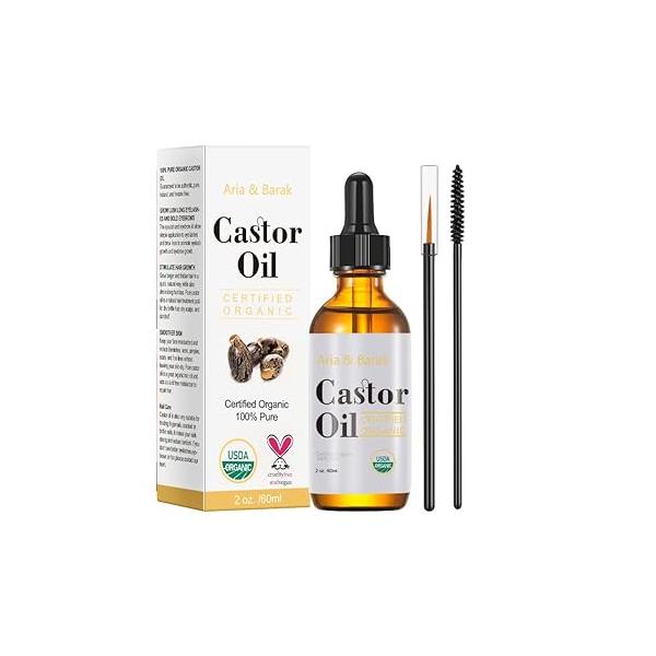 Aria & Barak Organic Castor Oil for Hair, Skin and Eyelashes, 2 Fl Oz (Pack of 1)
