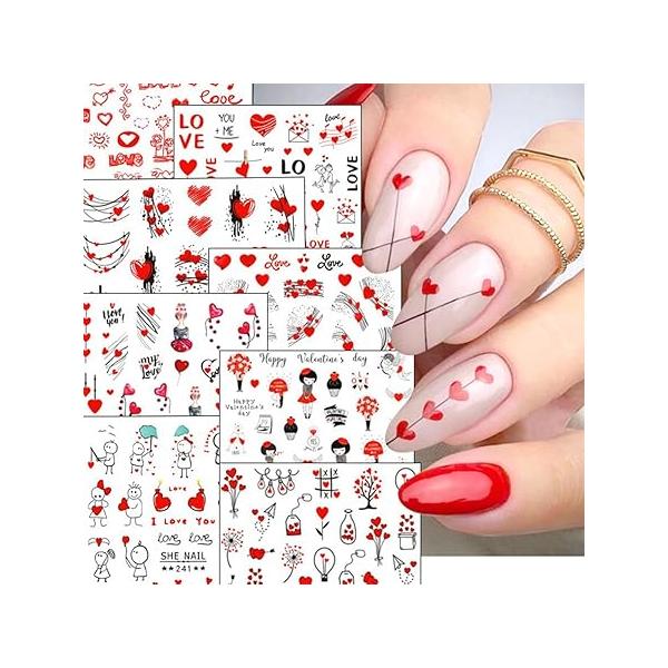 7 Sheets Heart Love Nail Art Stickers Decals 3D Self-Adhesive Valentines Supplies Decorations for Women and Girls