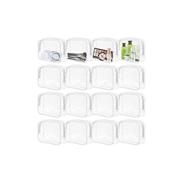 16 Pieces Clear Makeup Bags Bulk, TSA Approved Toiletry Travel Pouch, Waterproof PVC Plastic Small Cosmetic with Zipper for Organizing (Black Border)