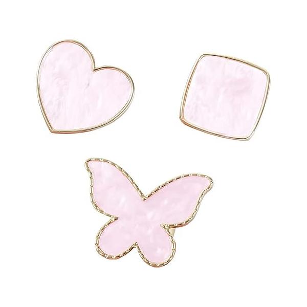 3 Pcs Resin Nail Art Palette with Finger Ring Painting Mixed Color Gold Edge Pink