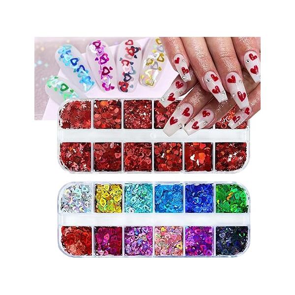 6 Box Xmas Red Green Nail Art Glitter Christmas Sequins Flakes With Snowflake Star Design Manicure Fine Powder Winter Stickers Decals Supplies Charms for Women Girls
