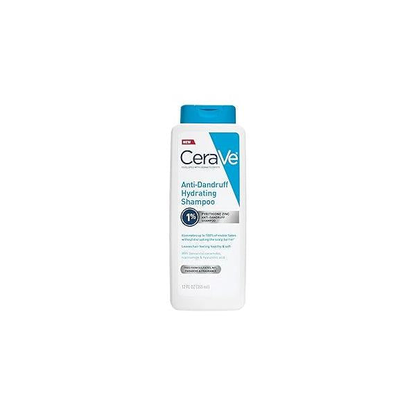 CeraVe Hydrating Anti Dandruff Shampoo, 1% Pyrithione Zinc Treatment With Ceramides, Niacinamide & Hyaluronic Acid, Helps Eliminate Flakes Provides Itchy Scalp Relief, Sulfate Free, 12 Oz