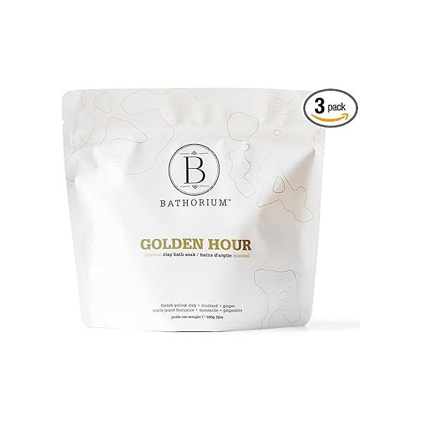Bathorium Golden Hour Mud Mineral Soak, Detox Bath Soak with French Grey Sea Salt, Ginger & Mandarin, Sinus Relief Recovery, pH-Balanced for Women, Approximately 3 Baths, 32 oz
