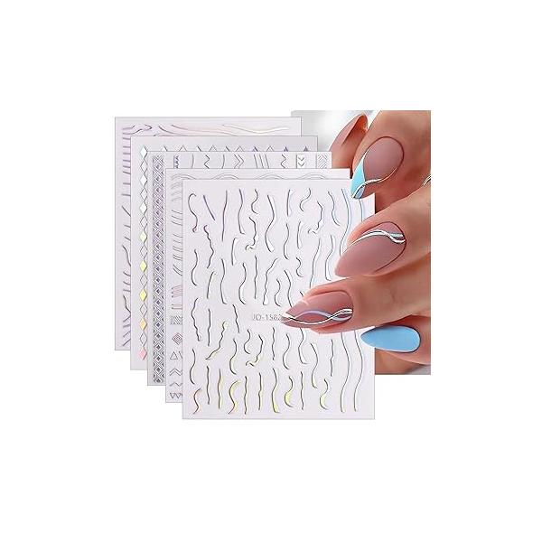 JMEOWIO 12 Sheets Aurora Nail Art Stickers Decals Self-Adhesive Pegatinas Uñas Glitter Holographic Supplies Design Decoration Accessories