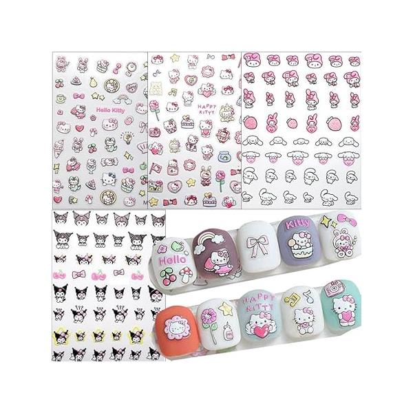 6 Sheets Cute Cartoon Nail Art Stickers Decals 3D Self Adhesive Designer Kawaii Design Fashion Supplies for Women Girls Decorations DIY Manicure (WG6)