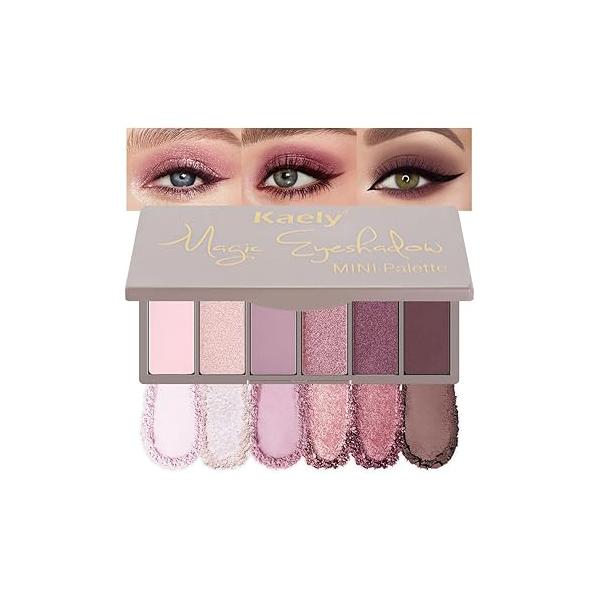 Kaely 6 Colors Mini Rose Gold Pink Eye Shadow Palette Makeup, Neutral Matte Shimmer Eyeshadow for Older Women Highly Pigmented Waterproof, paleta de sombras ojos, Vegan & Cruelty-free, 04