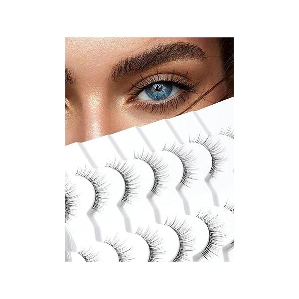 Natural Lashes Anime Eyelashes Wispy 12MM Strip Thin Band Manhua 3D Volume False 7 Pair Mink Korean Eye Pack Siligli