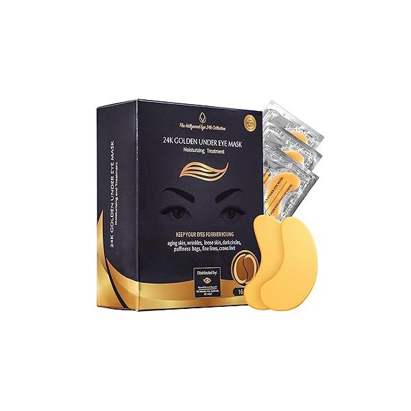 24K Gold Under Eye Patches, Mask,Eye Patches for Puffy Eyes and Dark Circles, Masks Skincare (16 Pair (Pack of 1))