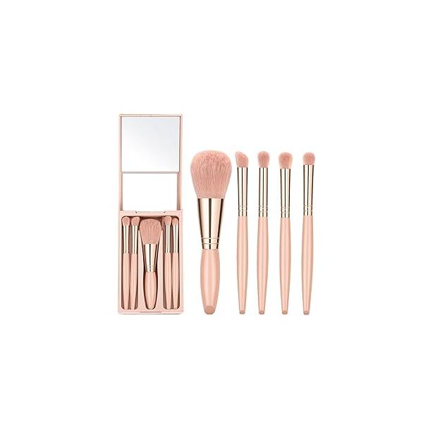 All in One Makeup Brush Set Mini Facial Cosmetic Multi-uses Blending Foundation, Eyeshadow, Eyebrow & Liner, Blush Lip Gloss Kabuki On-the-Go Applicator Tool (Bean Paste Brush)