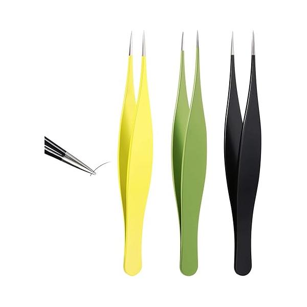 3 Pcs Tweezers for Ingrown Hair Remover Sharp Blackhead Stainless Steel Precision Eyebrow and Shards(Rose Red, Purple, Blue)