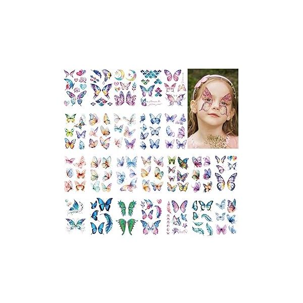 24 Sheets Butterfly Temporary Tattoos - 180+Styles Watercolor Fake for Women Girls Kids Body Face Waterproof Long Lasting Birthday Party Decorations Festival Supplies