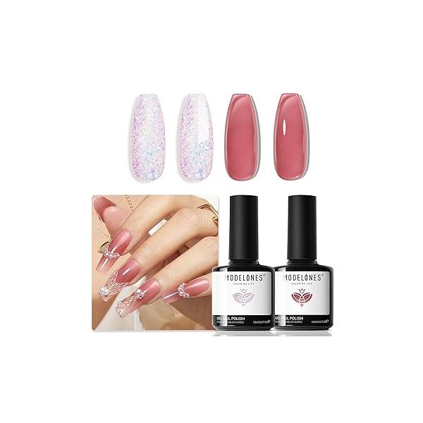 Modelones Gel Nail Polish Set, 2 Pcs 15 ML Black and White Soak Off LED Pastel Summer Nails Art Manicure Home DIY Gift For Women Girl