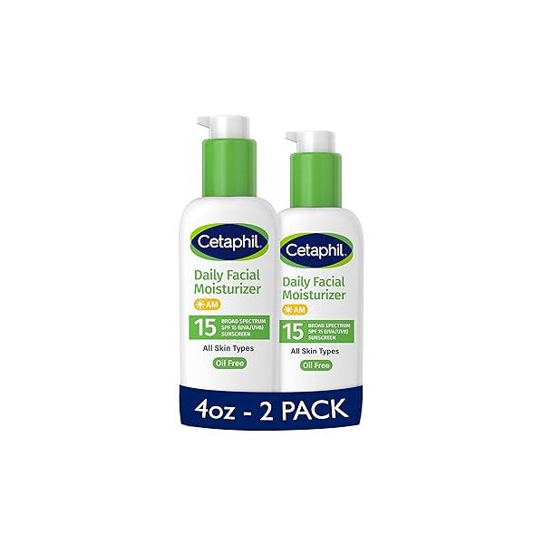 Cetaphil Daily Facial Moisturizer SPF 15, 4 Fl Oz, Gentle for Dry to Normal Skin Types, No Added Fragrance, Pack of 2, (Packaging May Vary)