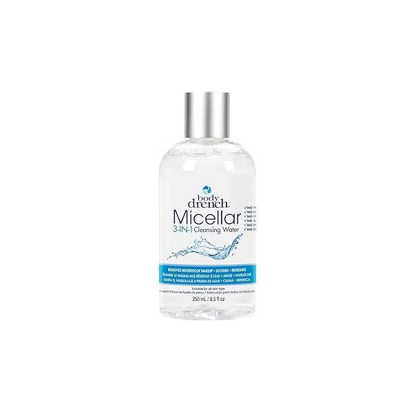 Body Drench 3-in-1 Micellar Water Makeup Remover, Facial Cleanser & Hydrating for Sensitive Skin, Removes Waterproof Makeup, 8.5 fl oz