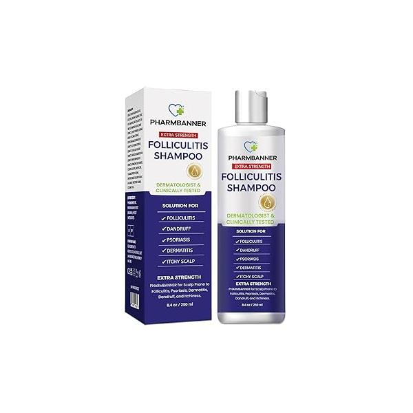 Anti-Fungal Shampoo for Folliculitis, Seborrheic Dermatitis, Scalp Psoriasis - Relieves Itchy & Dry