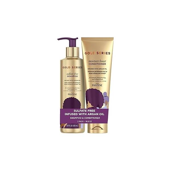 Pantene Shampoo and Sulfate Free Conditioner Kit, with Argan Oil, Pro-V Gold Series, for Natural Curly Textured Hair, 16.9 fl oz, Kit