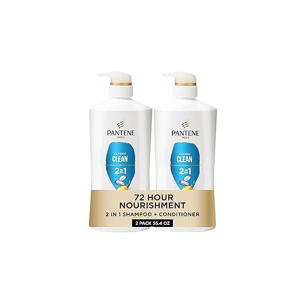 Pantene 2-in-1 Shampoo & Conditioner, Classic Clean - Pro-V Nutrients for Dry, Color-Treated Hair, Healthy Looking Hair Every Wash, Antioxidant-Rich, 27.7 Oz Each, 2-Pack + Rescue Shot (0.5 Oz)