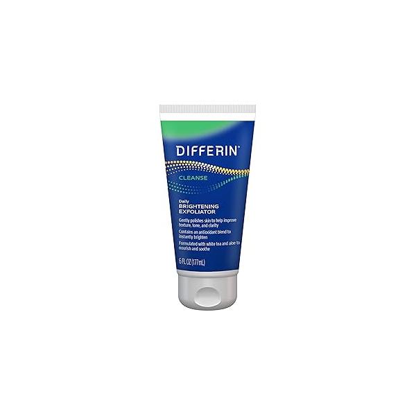 Differin Face Scrub Daily Brightening Exfoliator, Improves Tone and Texture for Acne Prone Skin, Green, 6 Fl Oz (Packaging May Vary)