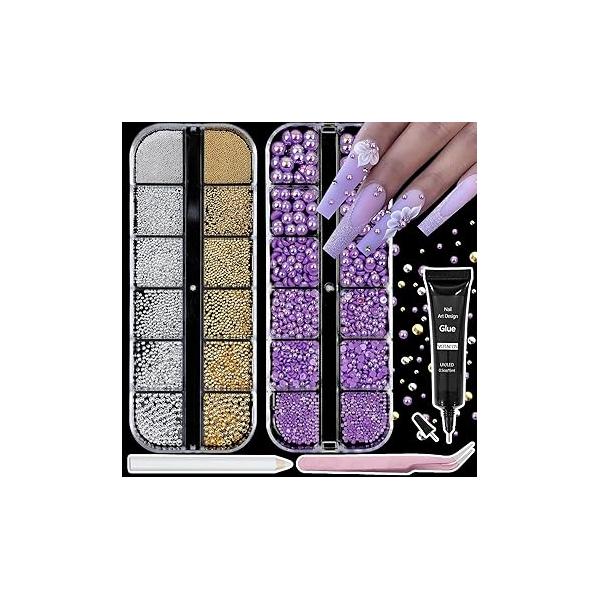 Nail Art Pearls with Rhinestones Glue Gel Flatback Charms Luxurious Supplies Accessories Gold Silver Gems Jewelry for Women Design