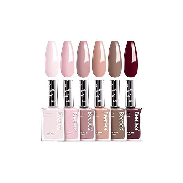 Beetles Glitter Nail Polish Set, 6 Color Silver Pink Gold Red Brown Black Quick Air Dry Natural Elegant Lacquer Manicure DIY Art Salon Gifts For Women