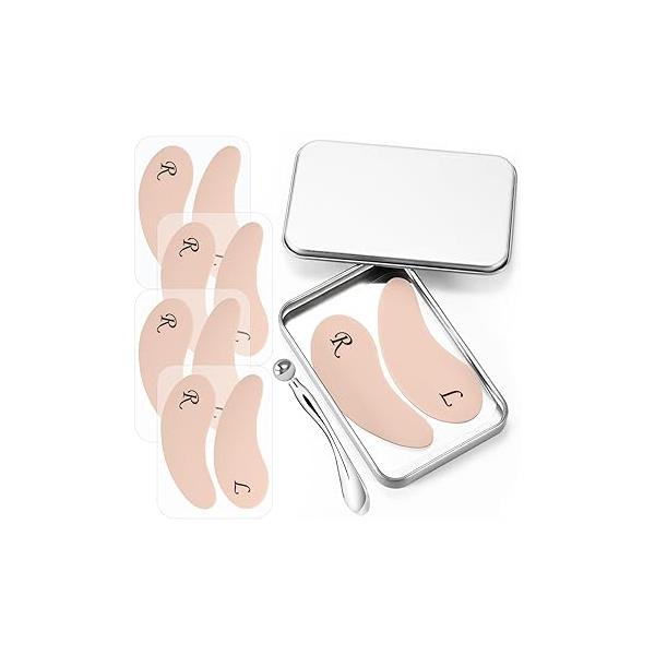 2 Pairs Reusable Under Eye Wrinkle Patches Silicone Mask, Plump Fine Lines & Wrinkles, with Metal Cream Applicator, Tin Case, Purple