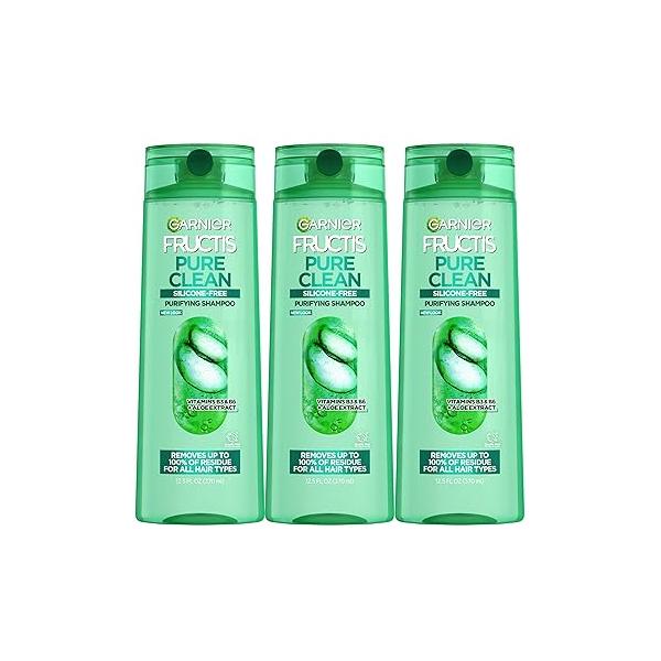 Garnier Fructis Pure Clean Purifying Shampoo, Silicone-Free, 12.5 Fl Oz, 3 Count (Packaging May Vary)