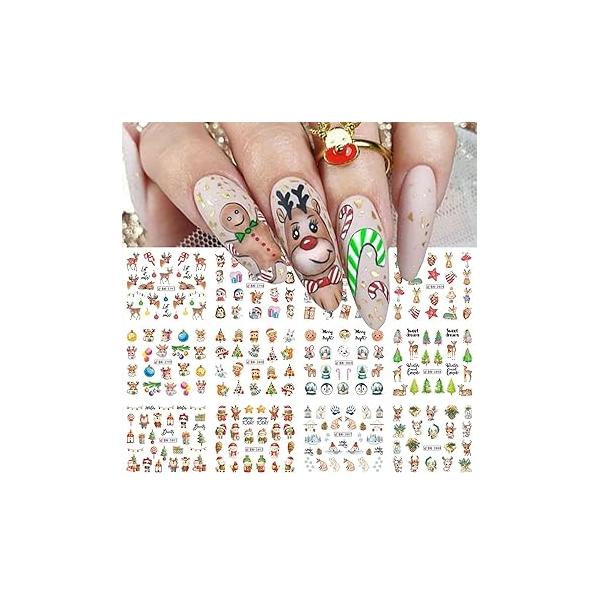 Cute Christmas Nail Stickers Cartoon Animal Water Transfer Decals Snowman Elk Penguin Bear Design Sticker Accessories for Women Girls Manicure Decoration 12 Sheets