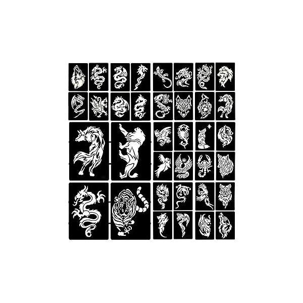 Animal Temporary Tattoo Stencils, Semi Permanent Stencil Fake Tattoos for Men Women Body Art, 6-Sheet