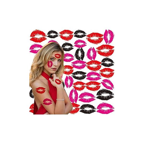 210 PCS Kiss Lip Print Red Black Lips Waterproof Temporary Tattoo Sticker Flash Tatoo for Neck Arm Realistic Fake Men Women Body Art Face Decals Favor Party Decorations Supplies